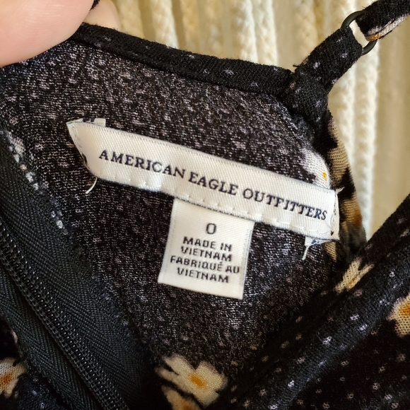 AE Black Floral Polka Dot Mini Twist Front Dress - Picture 9 of 9